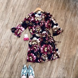Peach Live Floral Faux Wrap mini dress
